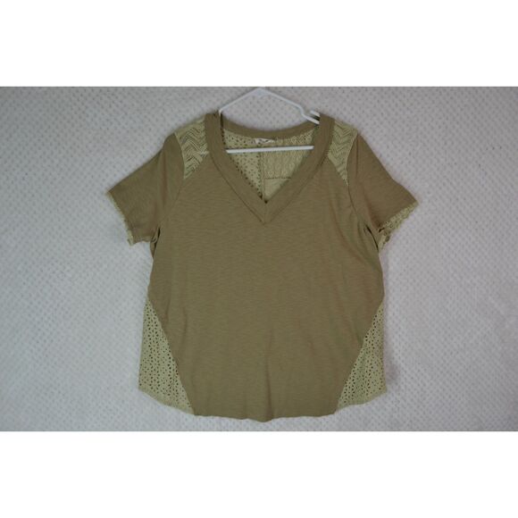 Miss Me Women's Large Tan V-Neck Short Sleeve Blouse - Picture 1 of 14